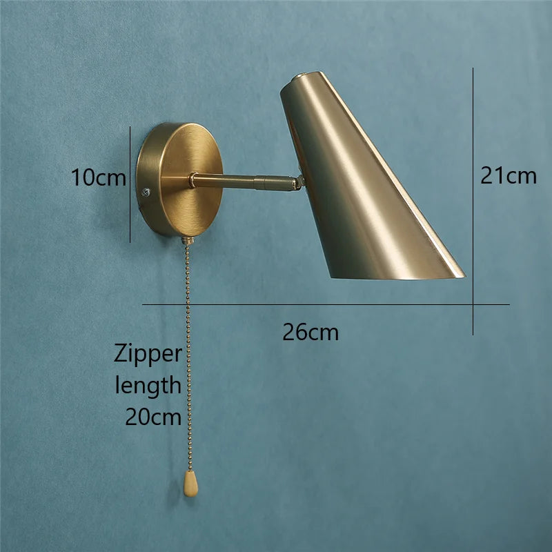 golden With switch Lampshade Color Modern Adjustable Swing Arm Wall Lamp With Pull Chain