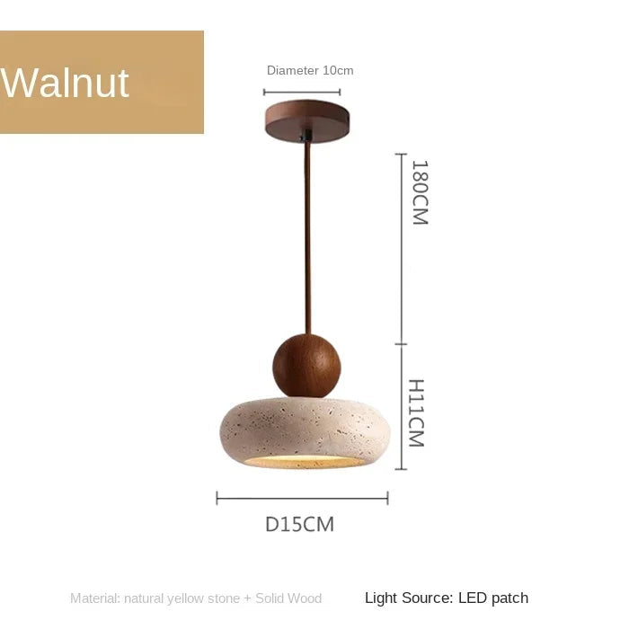 Walnut wood Body Color Natural Agate Stone LED Pendant Light for Cozy Spaces