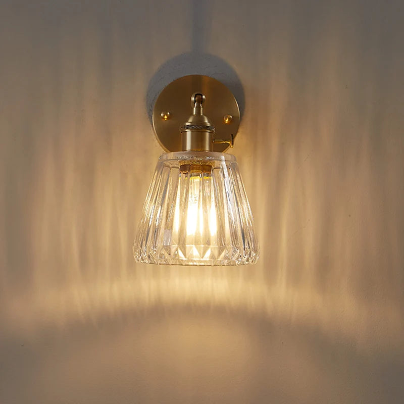 Modern Brass Glass Wall Lamp for Bedroom and Bathroom