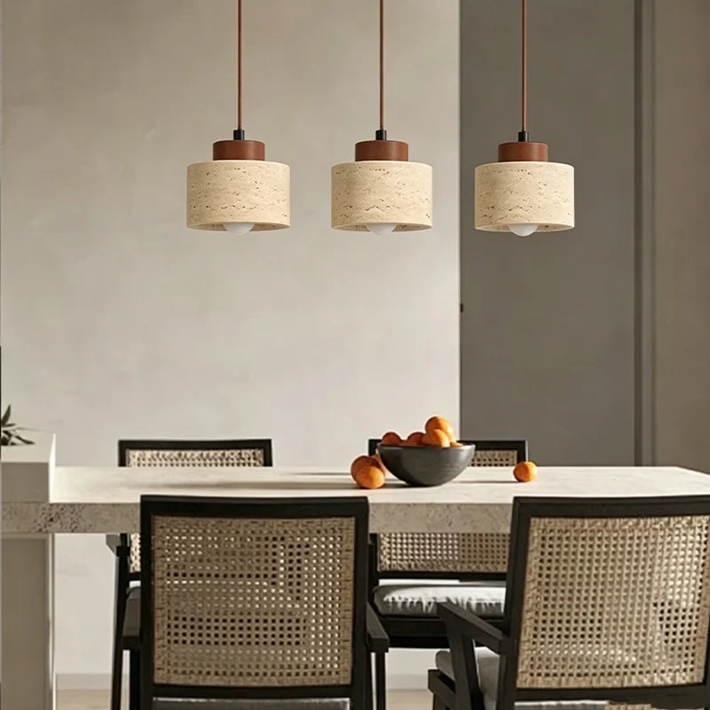Stone Pendant Bedside Lamp With Warm Yellow Glow