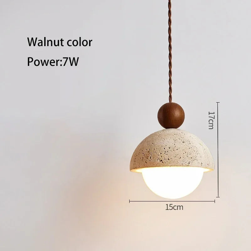 walnut color Body Color Natural Stone LED Pendant Light for Bedroom and Dining