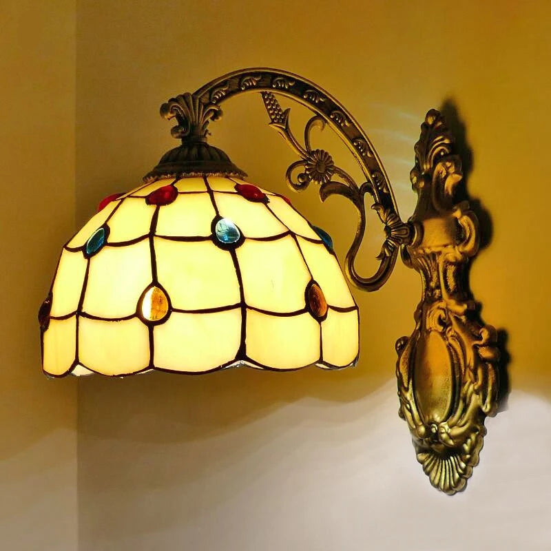 E Lampshade Color Tiffany Stained Glass LED Wall Sconce for Indoor Decor