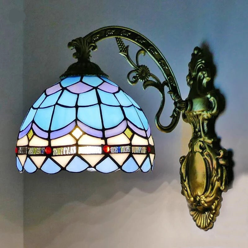 D Lampshade Color Tiffany Stained Glass LED Wall Sconce for Indoor Decor