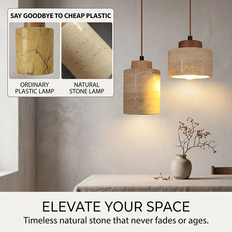 Stone Pendant Bedside Lamp With Warm Yellow Glow