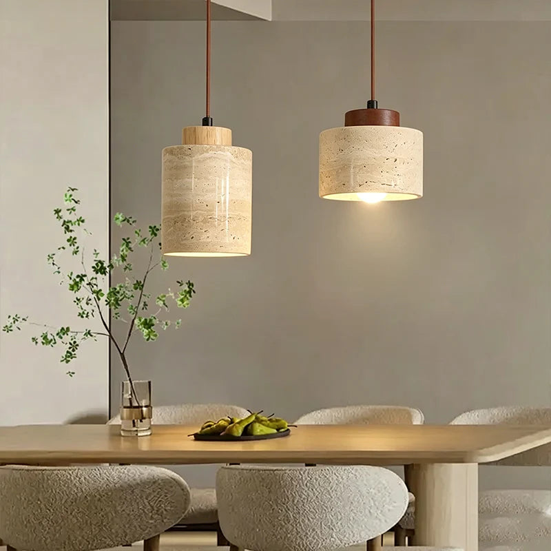 Stone Pendant Bedside Lamp With Warm Yellow Glow