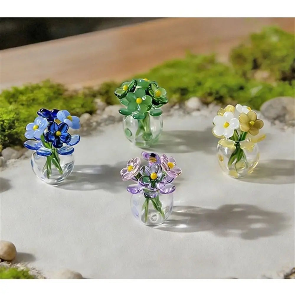Mini Glass Flower Bouquet Decor With Vase And Bird