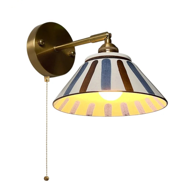 Striped Ceramic LED Wall Lamp With Copper Arm