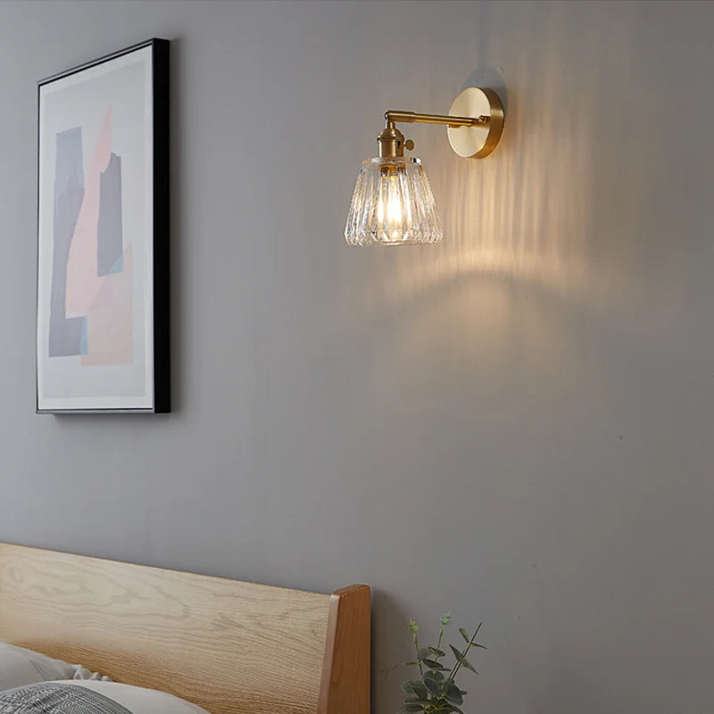 Modern Brass Glass Wall Lamp for Bedroom and Bathroom