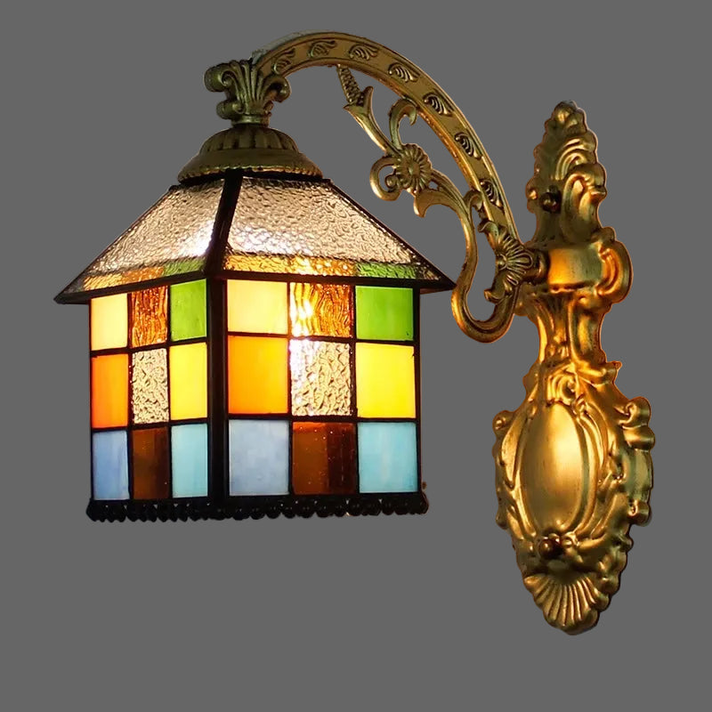 O Lampshade Color Tiffany Stained Glass LED Wall Sconce for Indoor Decor
