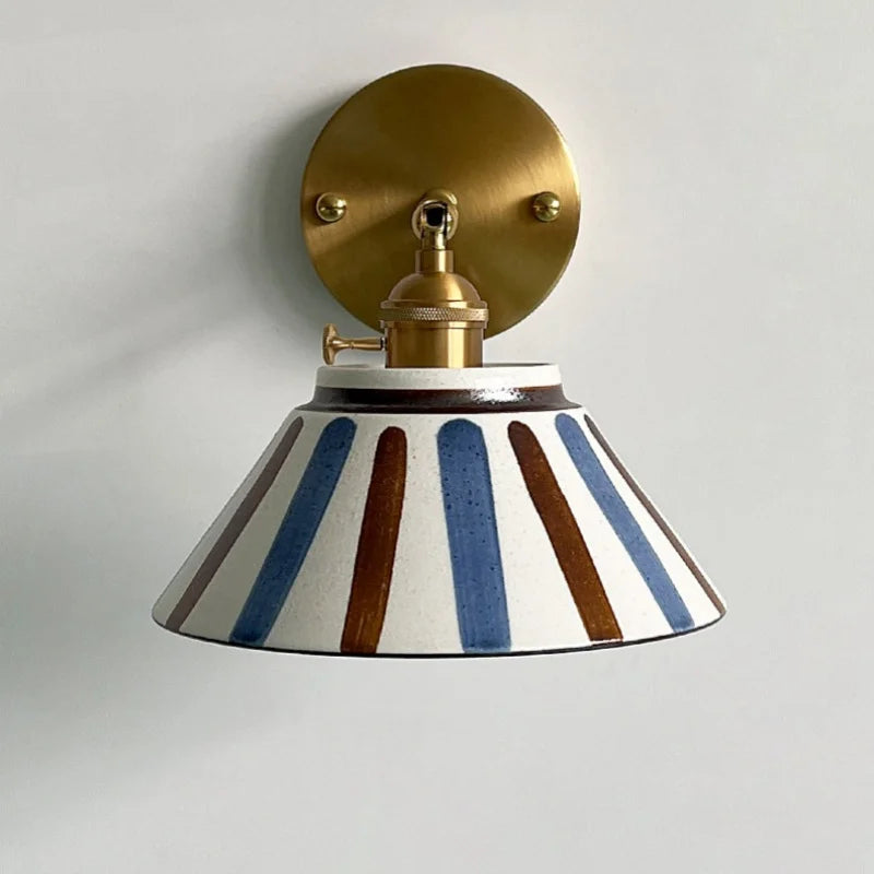 Striped Ceramic LED Wall Lamp With Copper Arm