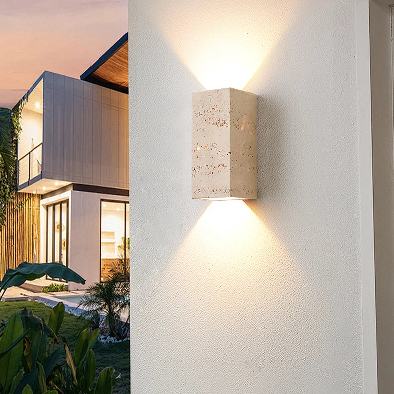 StoneGlow Natural Stone Wall Light – Square Indoor & Outdoor Wall Lamp