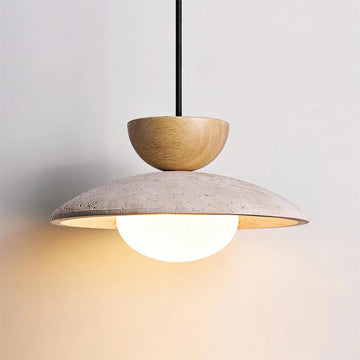 TerraDrop Travertine Pendant Light – Wood & Stone Kitchen Island Lamp