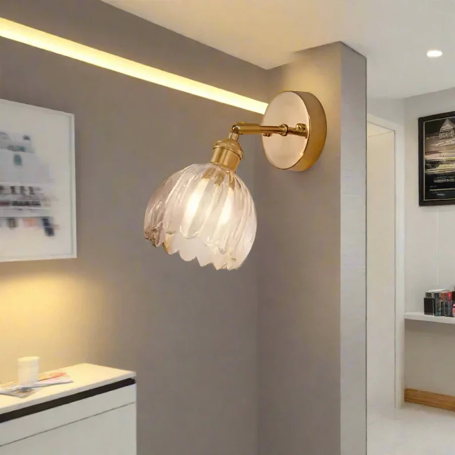 TulipGlow - Antique Brass Tulip Glass Wall Light