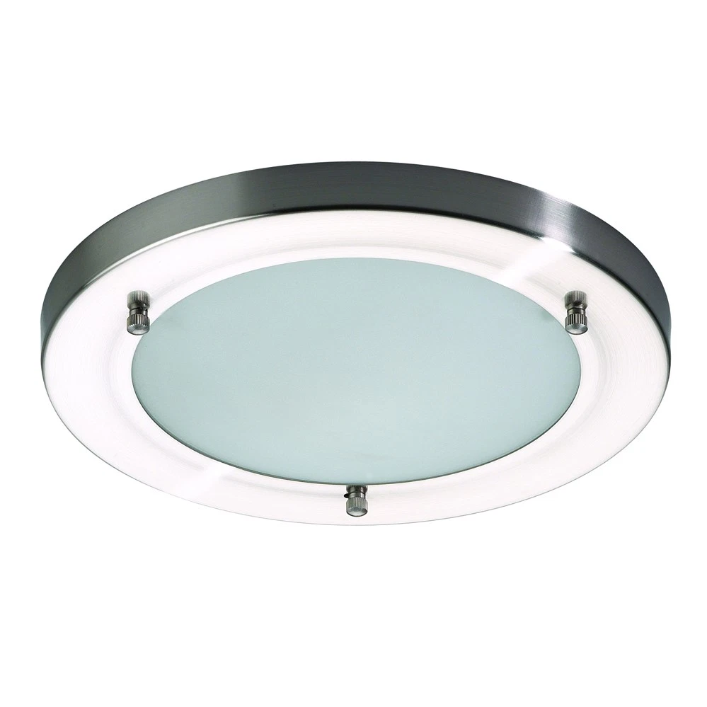 IP44 Flush Bathroom Ceiling Light in Satin Nickel